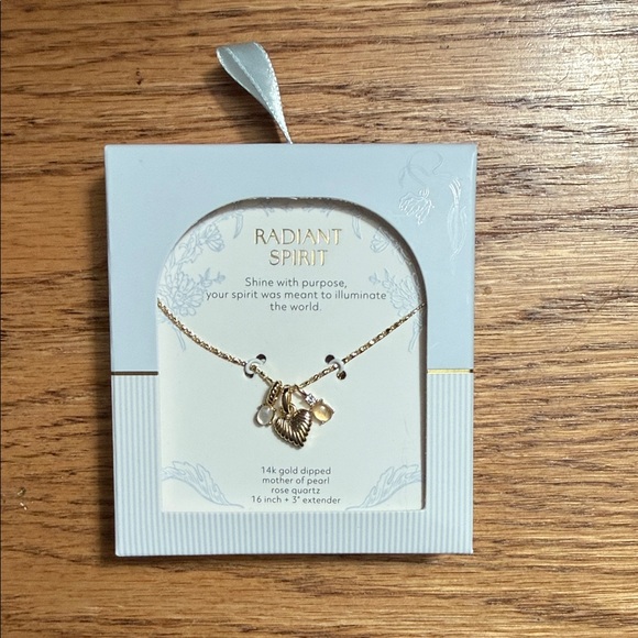 Radiant Spirit Jewelry - Gold Charm Necklace with Mother of Pearl & Rose Quartz